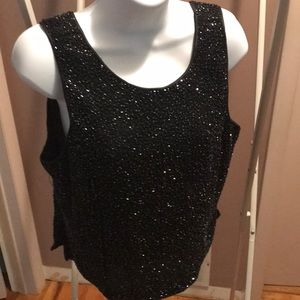 Vintage Laurence Kazar Black Beaded Silk Top XL
